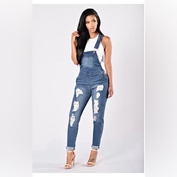 Fashion Nova Pants - Distressed overalls, Fashion Nova, Size Small